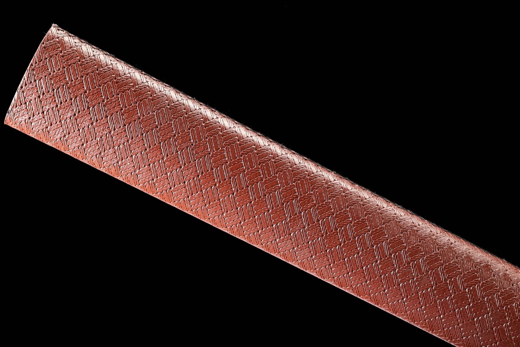 Textured brown Viking sword scabbard close-up