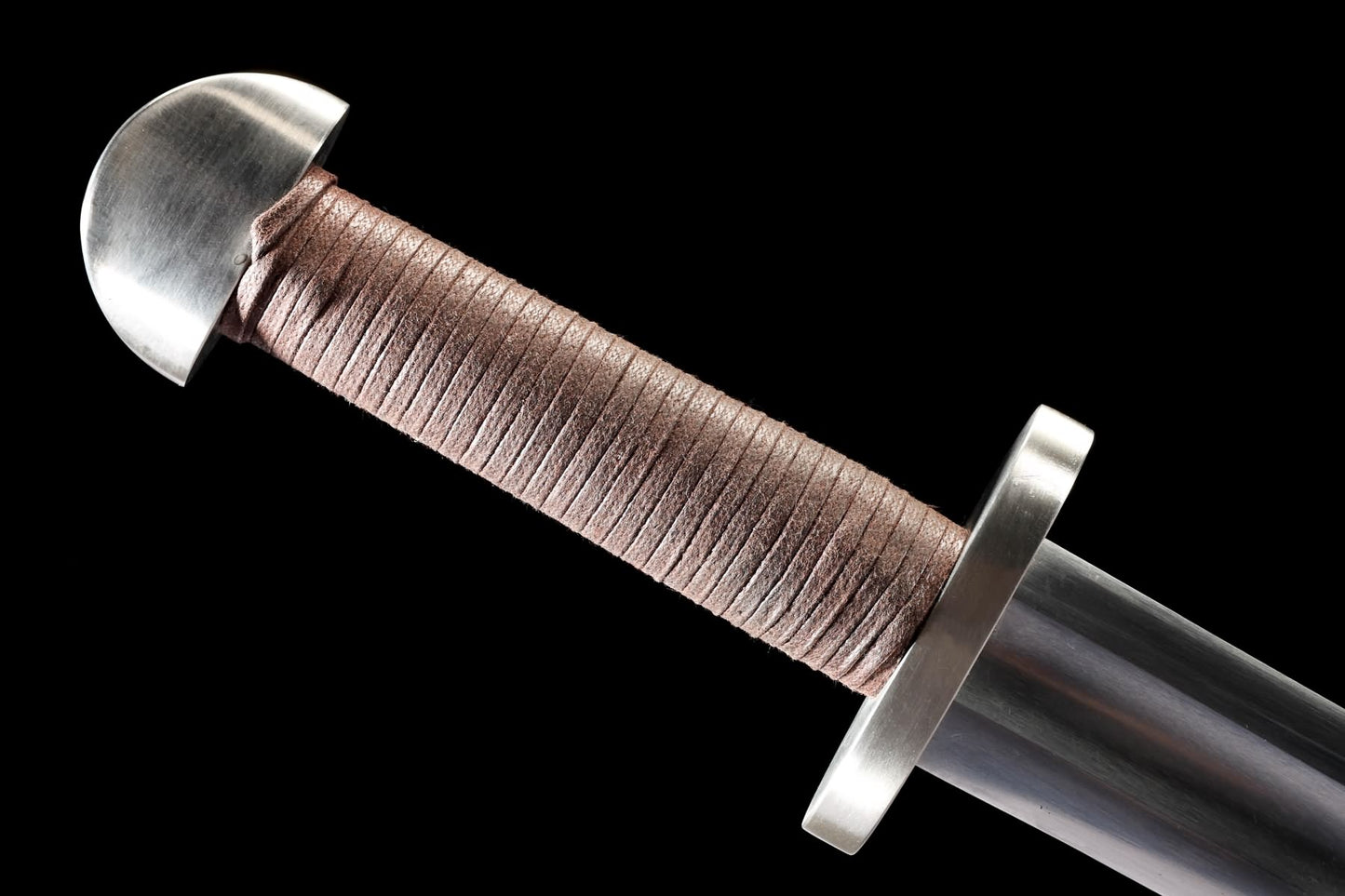 Wrapped Viking sword handle with stainless-steel guard and pommel