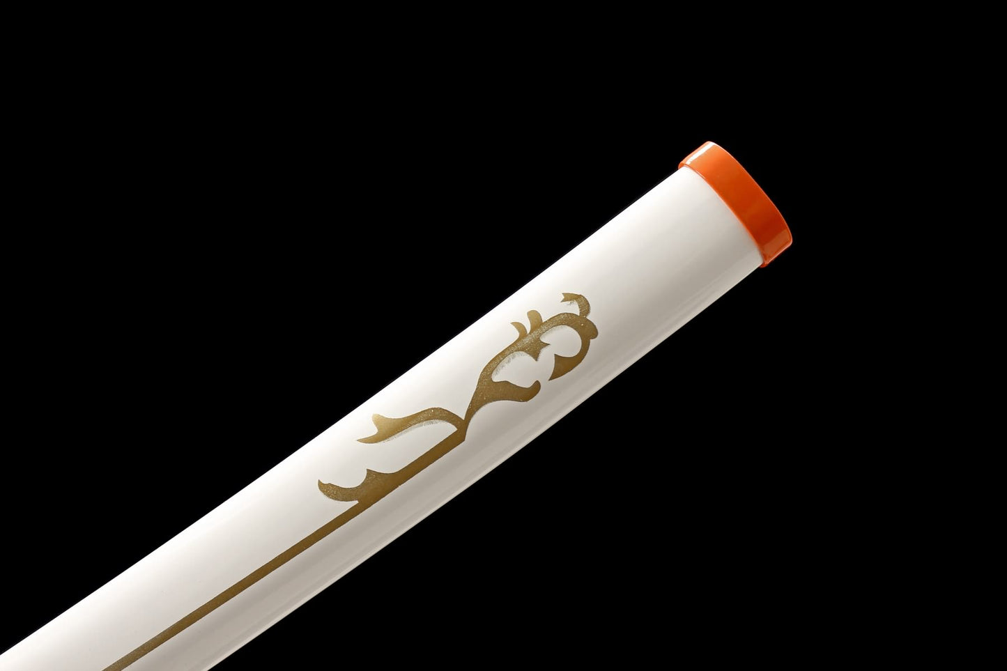 White painted wood katana scabbard with gold decorative motif