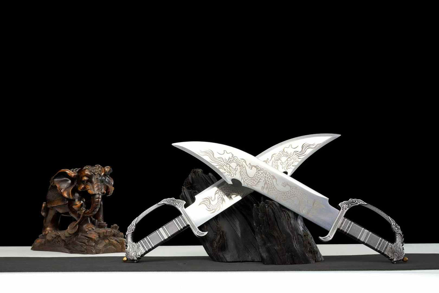 Wing Chun butterfly swords crossed display view