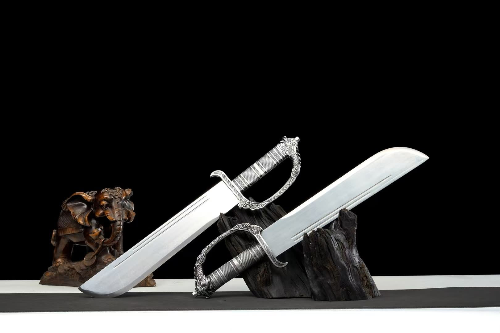 Wing Chun swords showing wide polished blade profiles