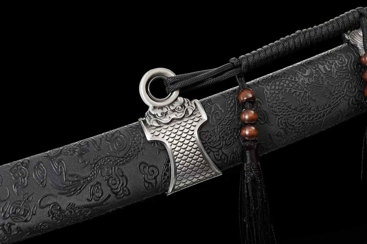 Xianglong Dao black dragon-pattern scabbard and alloy suspension mount
