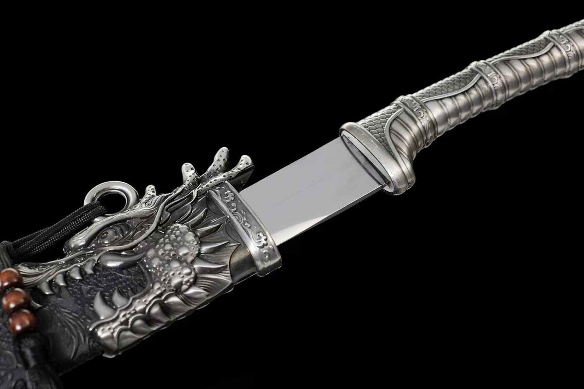 Xianglong Dao dragon scabbard throat and polished blade detail