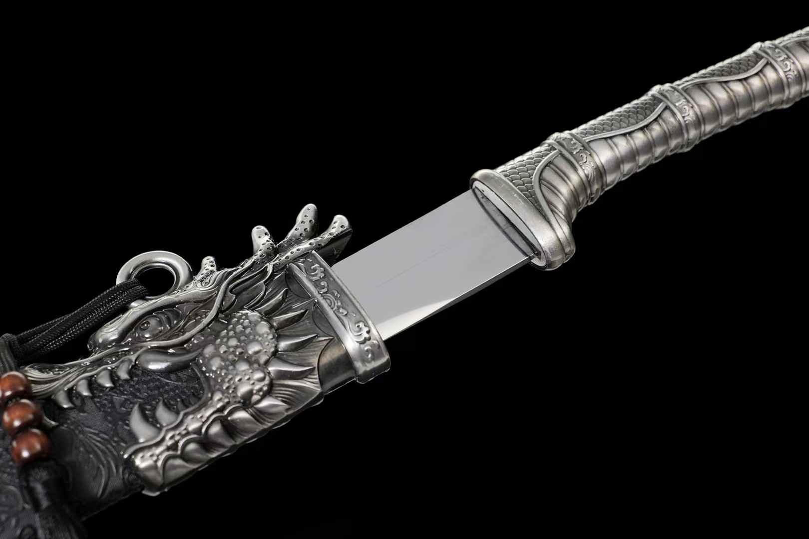 Xianglong Dao dragon scabbard throat and polished blade detail