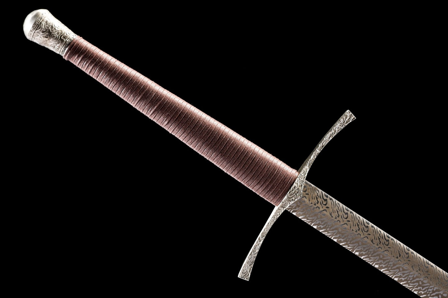 Long wrapped handle, stainless-steel pommel and curved crossguard on Xiangyun European sword