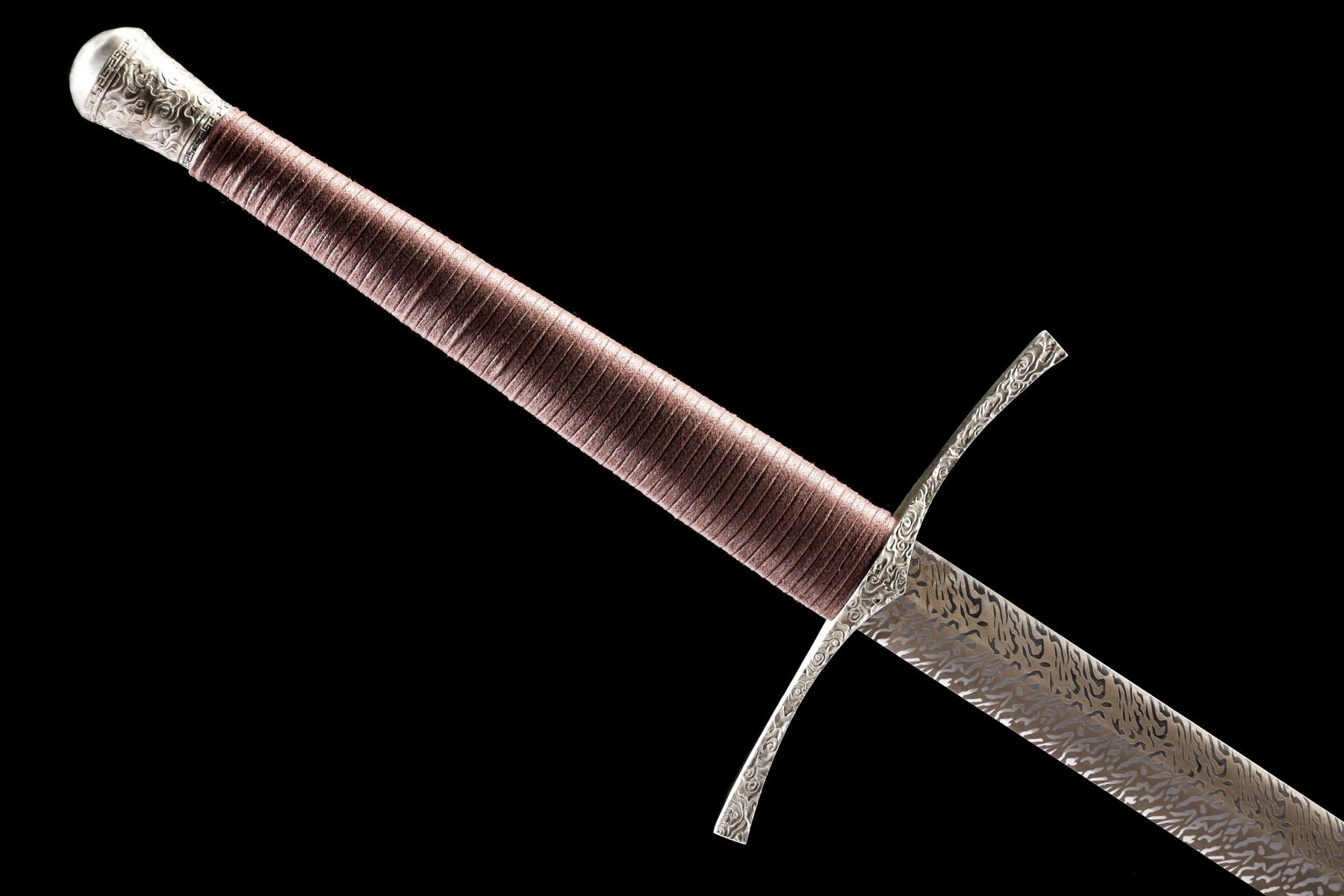 Long wrapped handle, stainless-steel pommel and curved crossguard on Xiangyun European sword