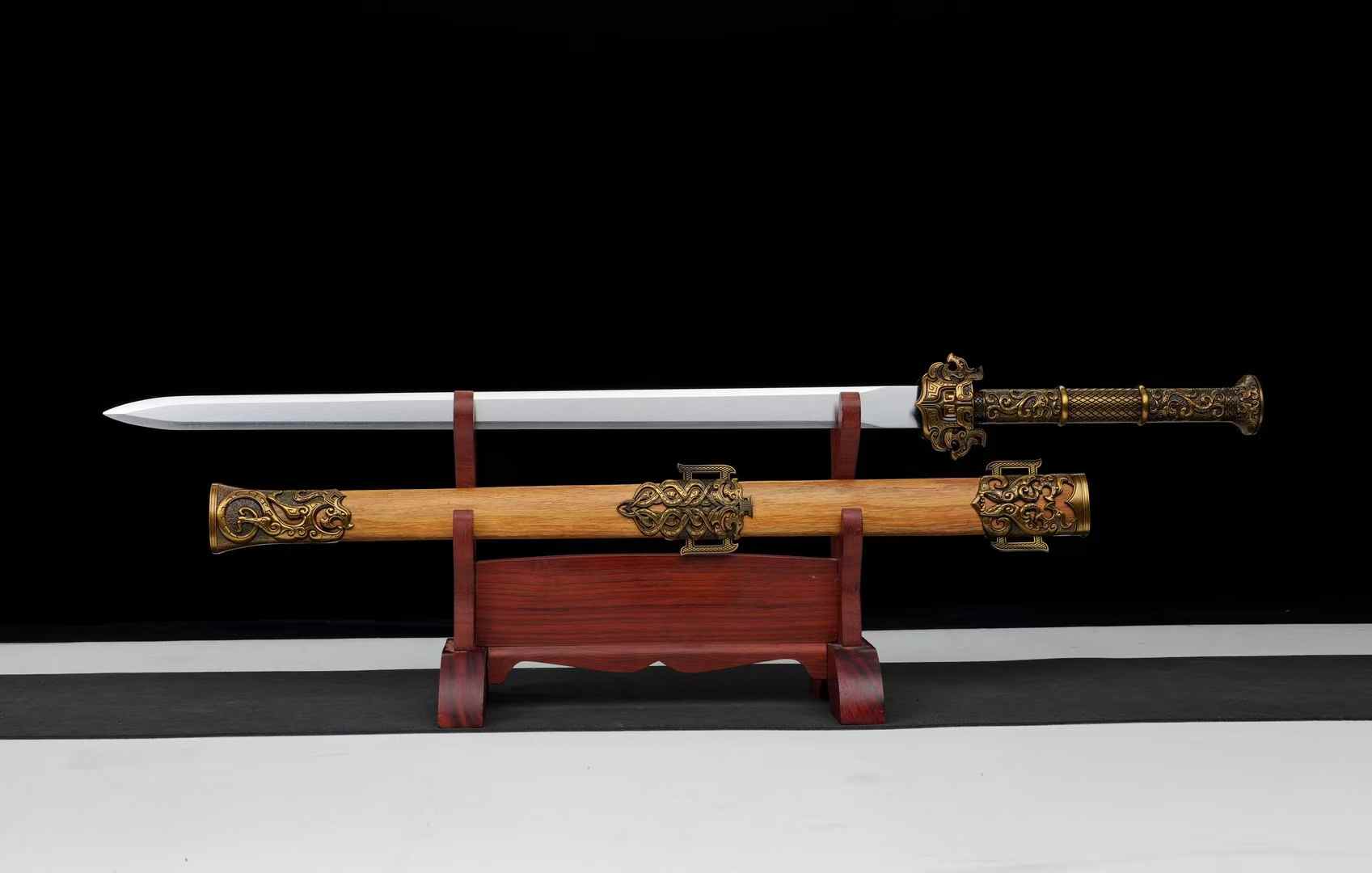 LOONGSWORD Yue King Jian with unsharpened six-faceted blade and Longfeng tan wood scabbard