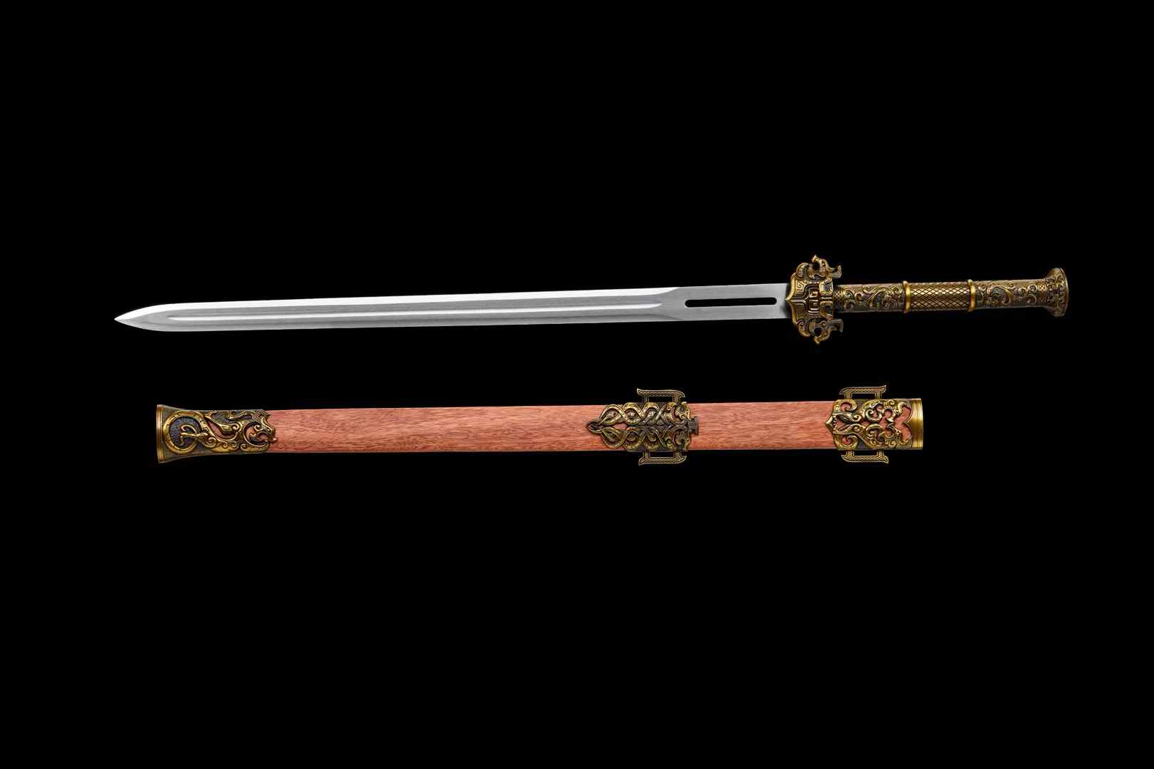 Yue King Jian Sword | Hand-Forged High Manganese Steel Chinese Jian with Bronze Alloy Fittings & Dragon Scabbard