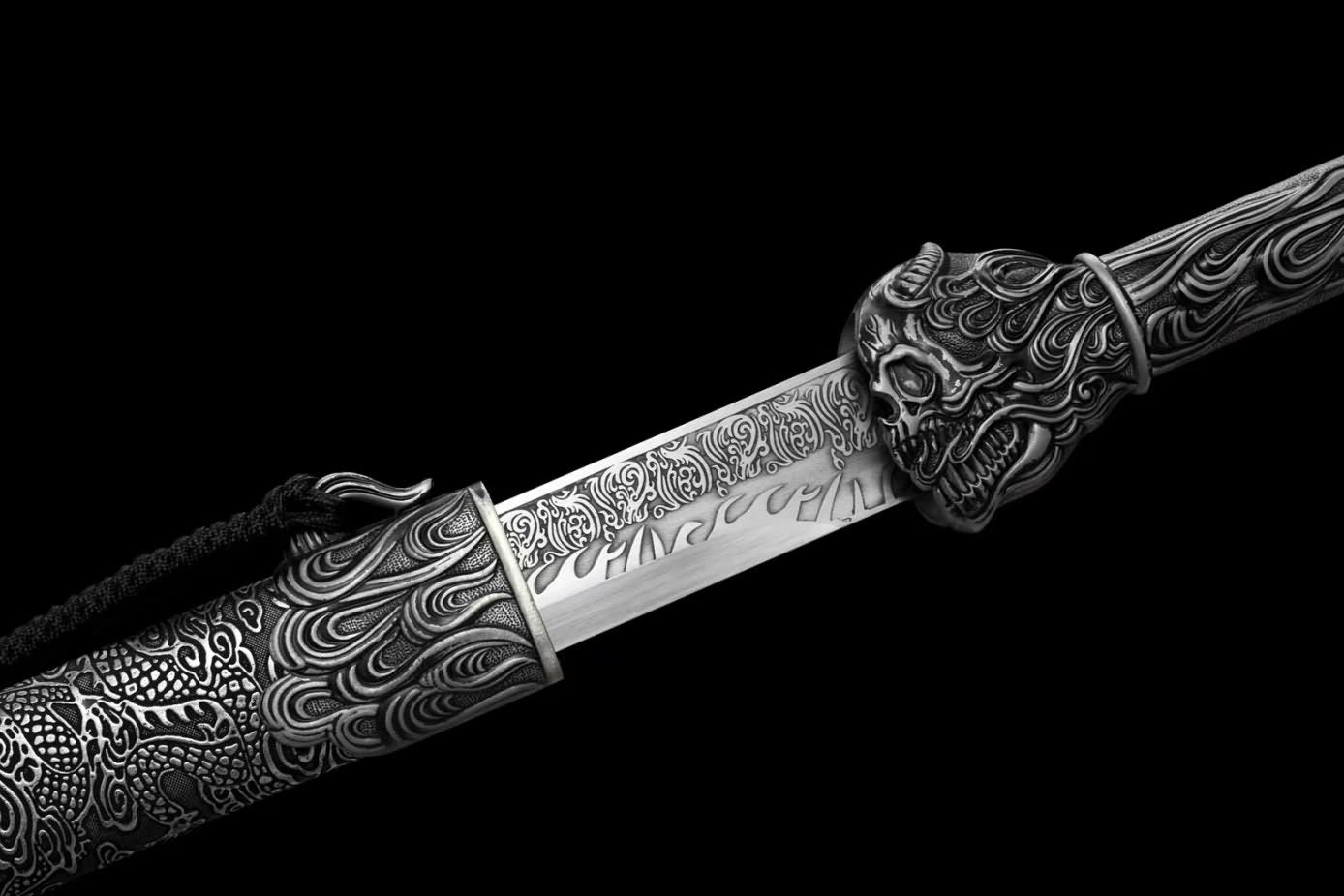 chinese sword,Tang dao,Tactical Sword High Carbon Steel Etching Blade,Alloy Fittings,LOONGSWORD