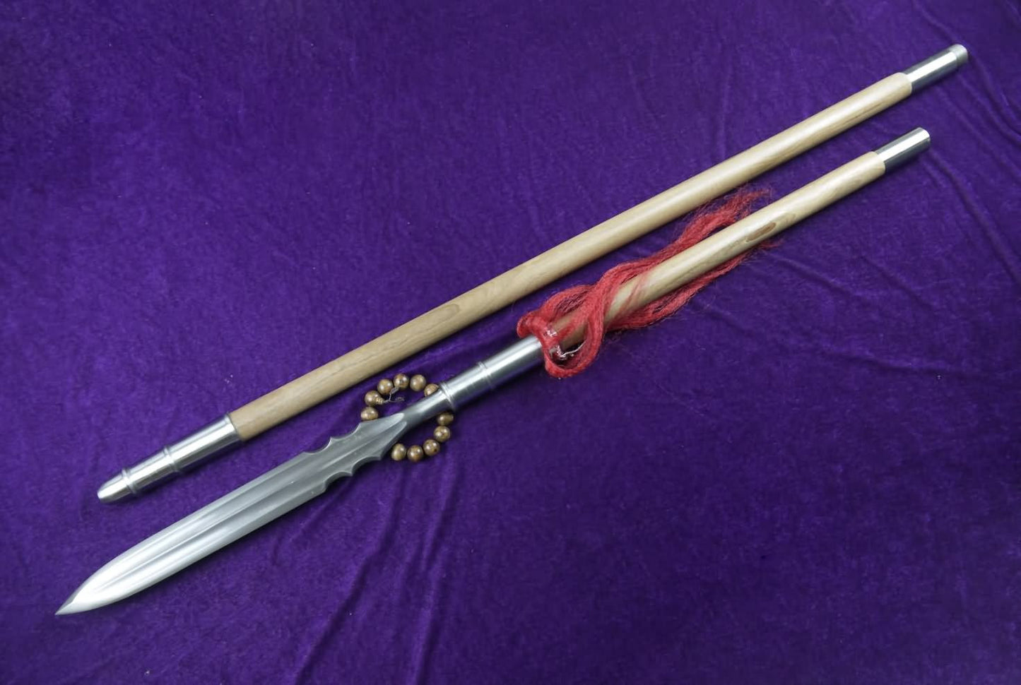 Spear,China lance,Damascus steel Spearhead,Hardwood rod,Length 78 inch - Chinese sword shop