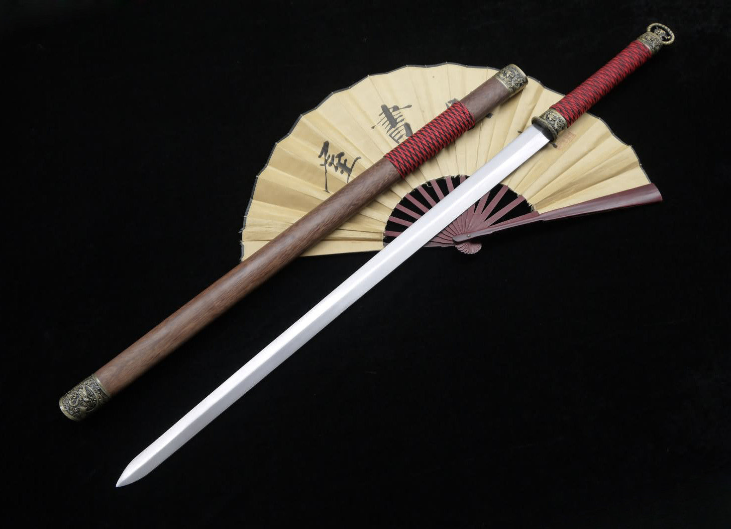 Han jian(Damascus steel blade,Rosewood scabbard,Alloy fittings)Full tang - Chinese sword shop