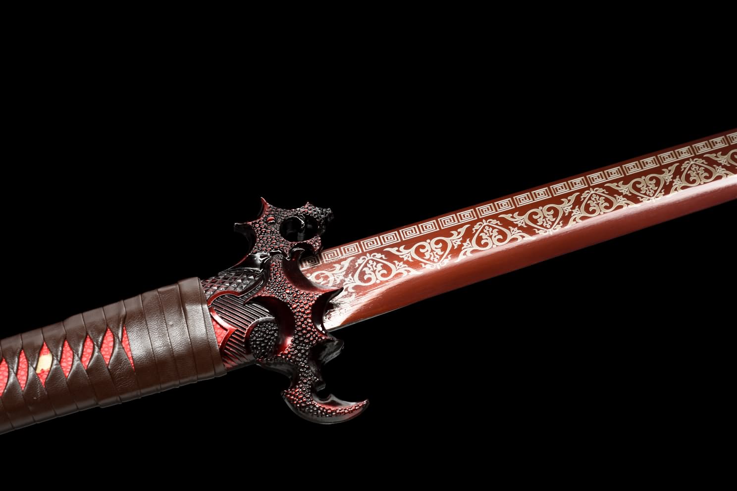 LOONGSWORD Red Dragon Tang dao Sword,Battle Ready Hand Forged High Carbon Steel Etched Blade