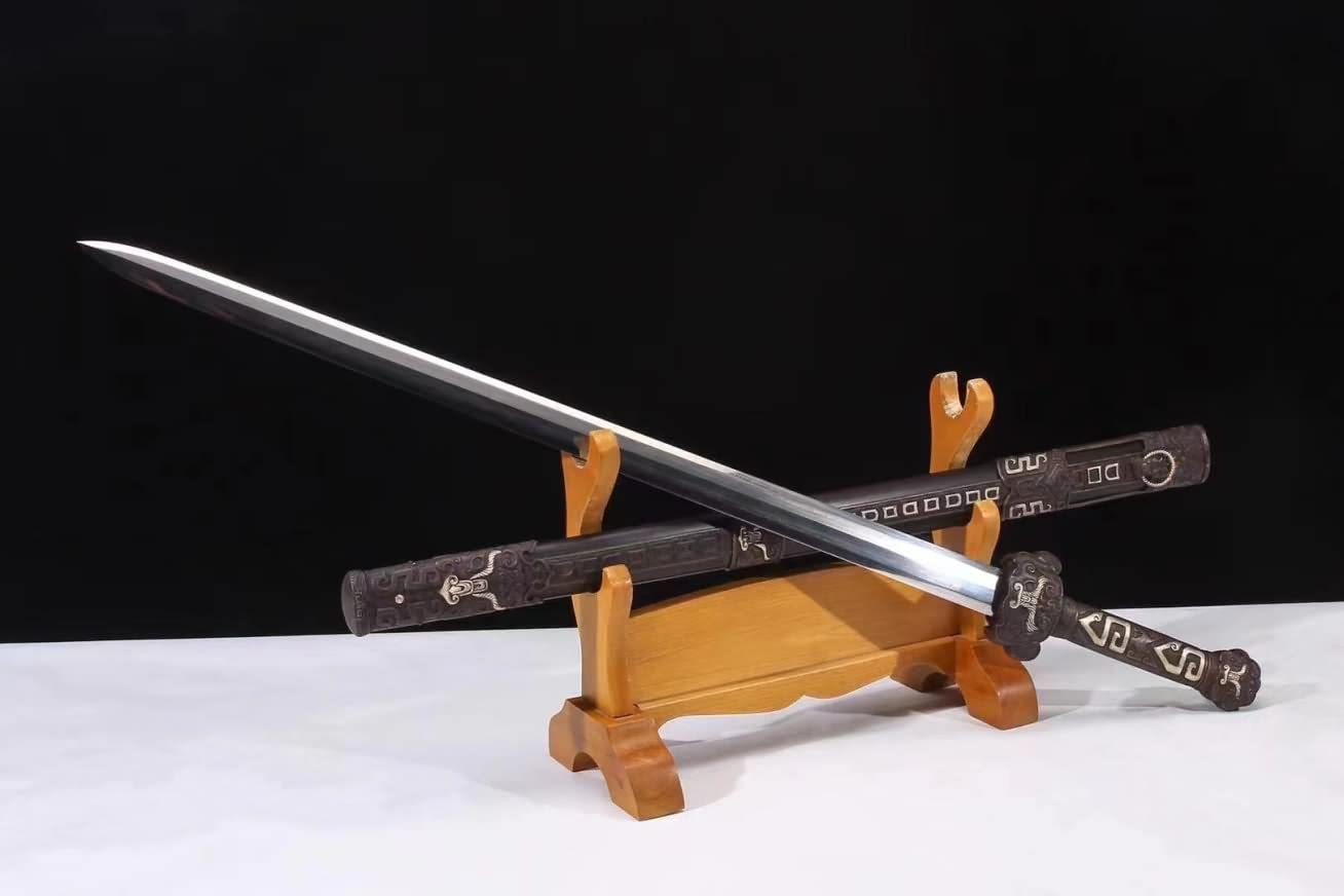 Yongle War Sword Damascus Steel Brass Fittings Ebony Scabbard,LOONGSWORD