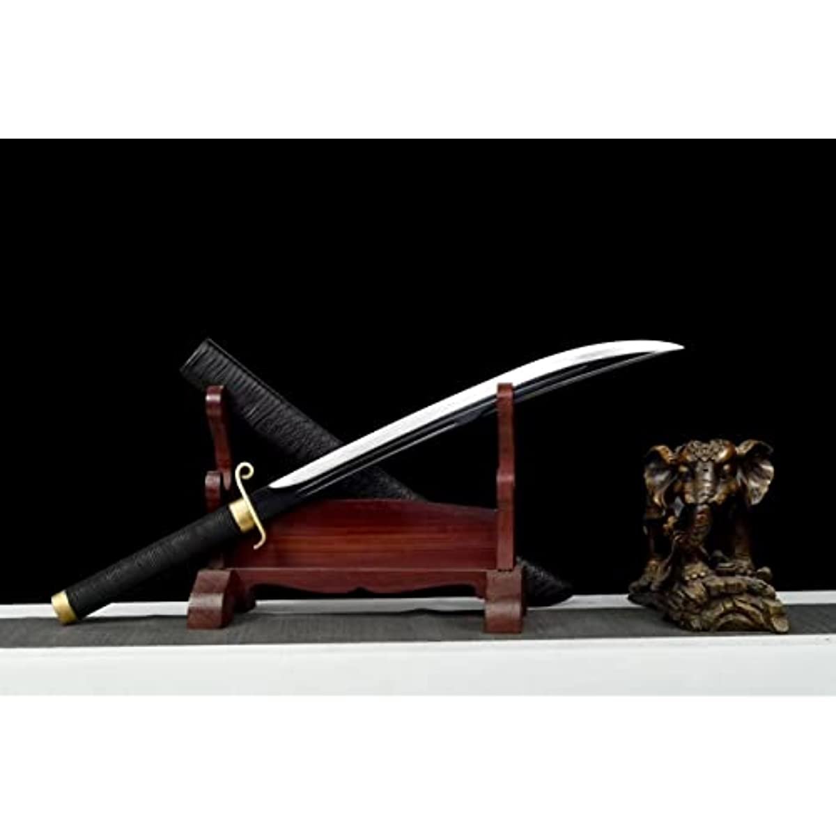 LOONGSWORD,Horse Chopping Sword High Carbon Steel Blades,Solid Wood Scabbard