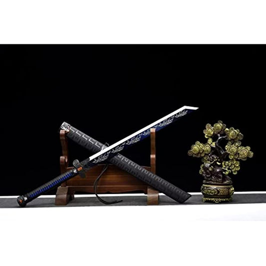 LOONGSWORD,chinese sword,Black Gold Ancient Sabre Forged High Carbon Steel Blue Blade Length 33"