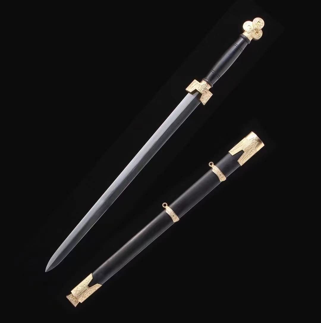 Chinese Swords Forged Damascus Steel Brass Fittings Sword Real Black Wood Scabbard