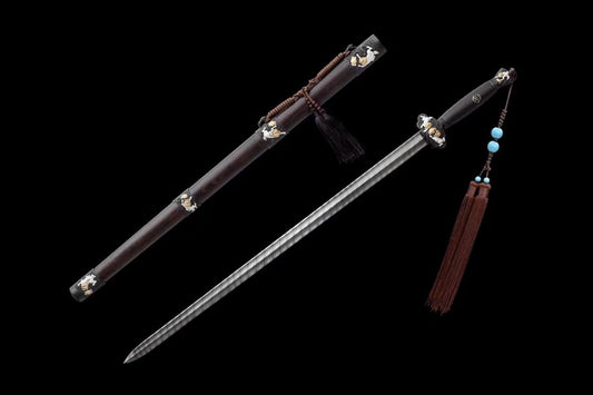 Lion Sword Real,Damascus Steel Blades,Brass Fittings,Ebony Scabbard