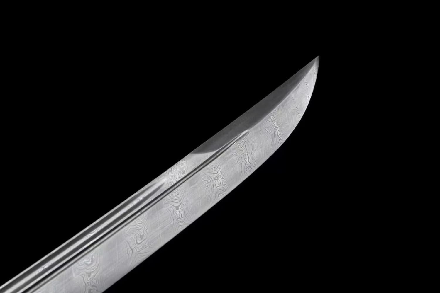 Qing dao,Forged Damascus Steel Blade,Ebony Scabbard,Brass Fittings