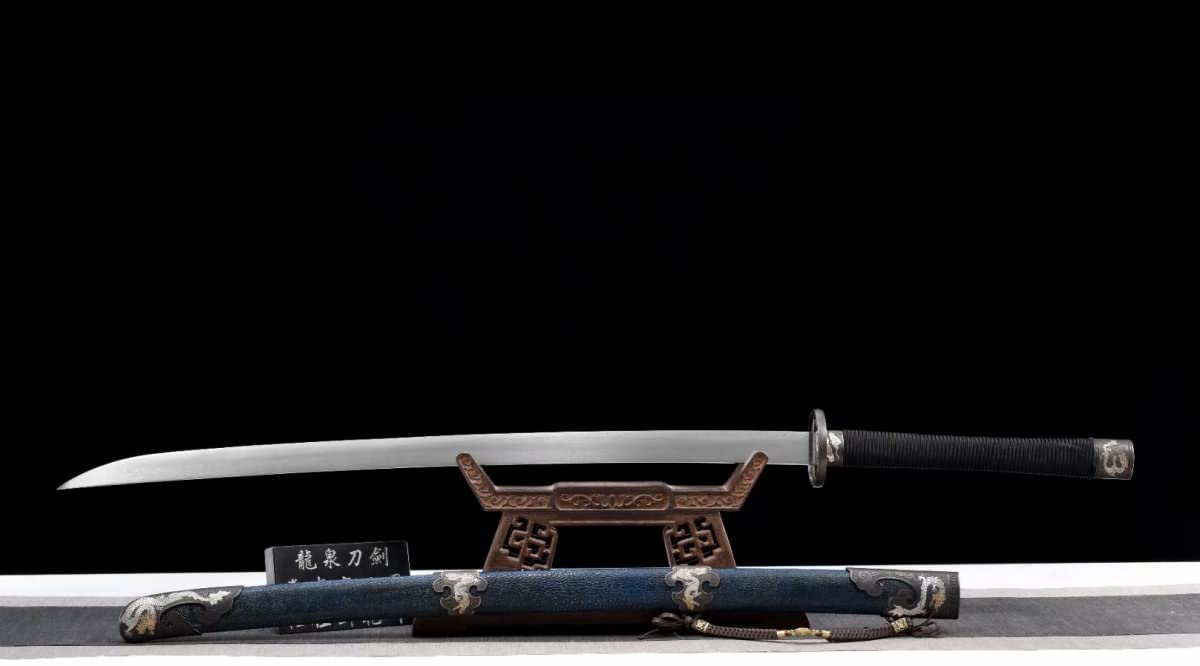 LOONGSWORD,chinese sword,Qi Jia Dao,Forged Damascus Steel Blade,Skin Scabbard,Brass Fittings