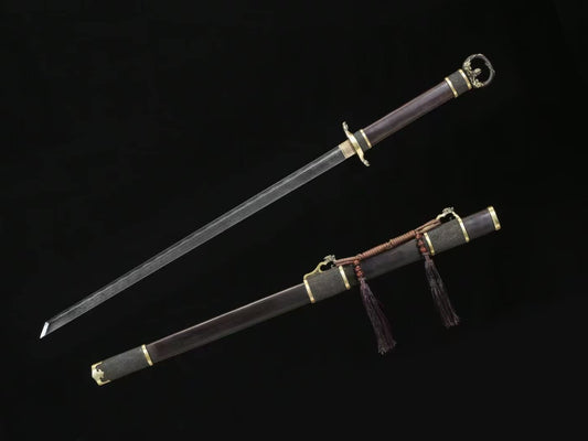 Tang dao,Forged Damascus Blade,Brass Fittings,Ebony Scabbard,chinese swords