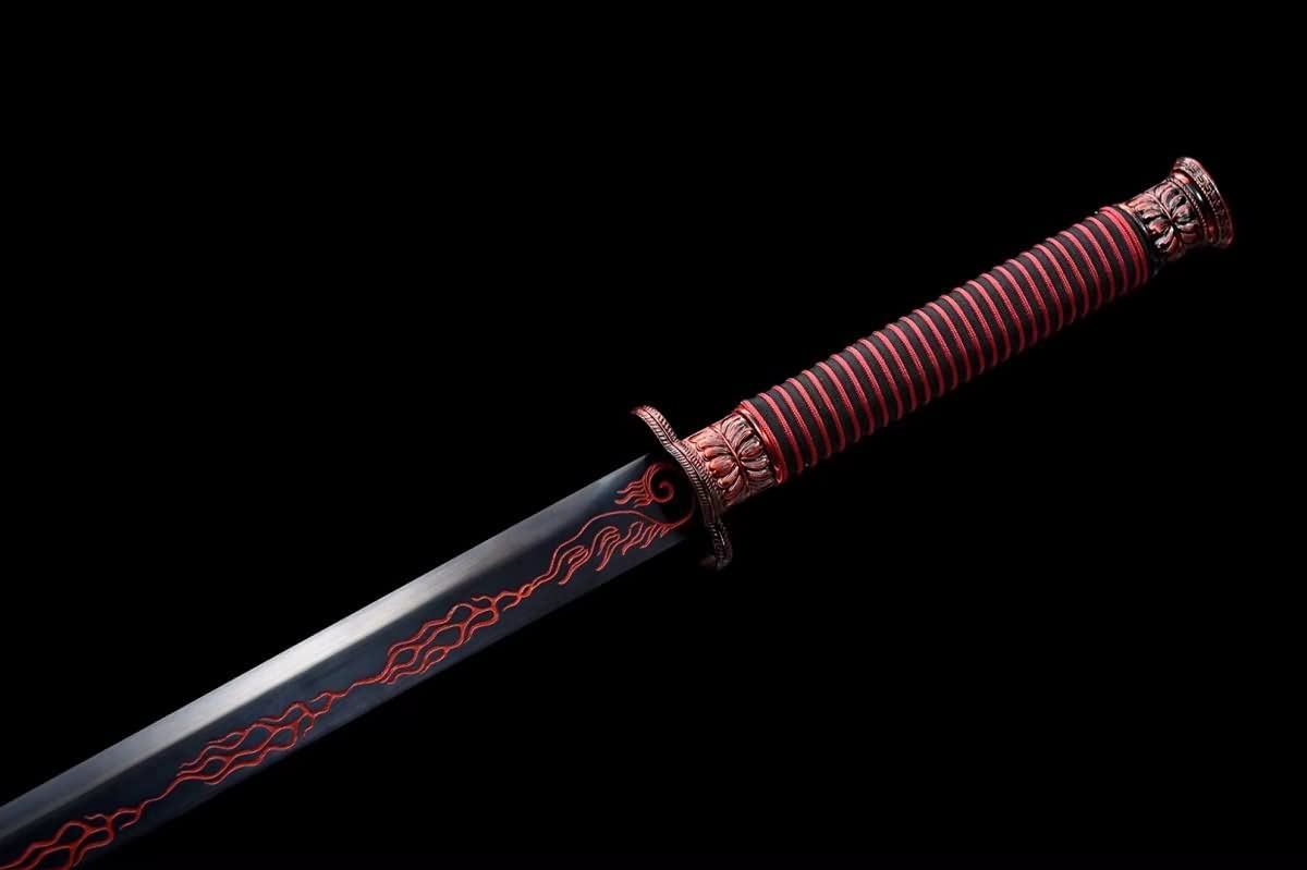 chinese sword,Qing dao,Forged High Carbon Steel Etch Blades,Red Scabbard,Battle Ready,LOONGSWORD