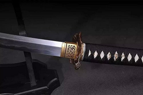 Samurai swords real sharp,Katana(Damascus steel,Skin Scabbard,Copper tosogu)Full tang,Length 39" - Chinese sword shop
