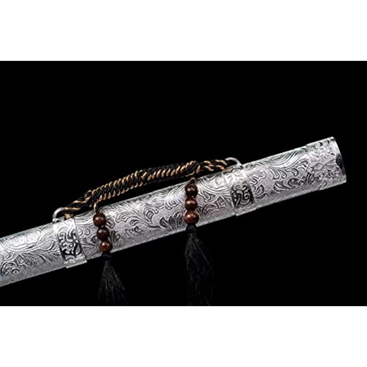 LOONGSWORD,Black Gold Swords High Carbon Steel Color Blade,Alloy Fittings,Silver PU Scabbard