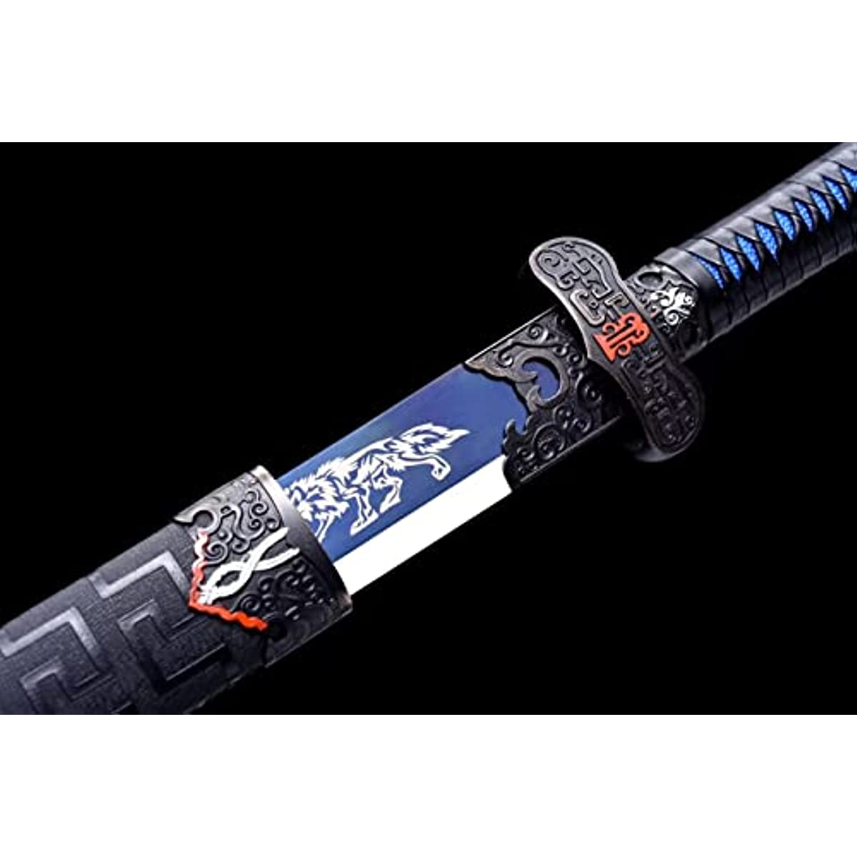 LOONGSWORD,chinese sword,Black Gold Ancient Sabre Forged High Carbon Steel Blue Blade Length 33"