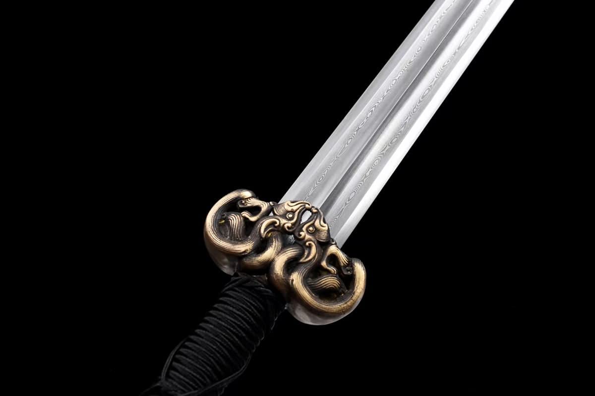 Han Sword Real Damascus Steel bade,Black Wood,Brass fittings