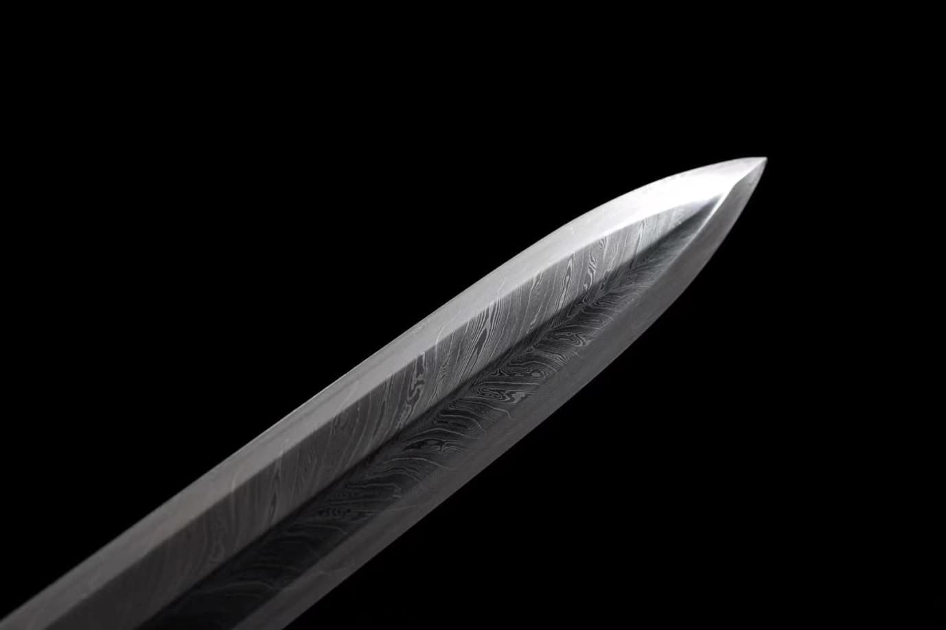 Rosefinch Sword,Forged Damascus Steel Blade,Black Skin Scabbard