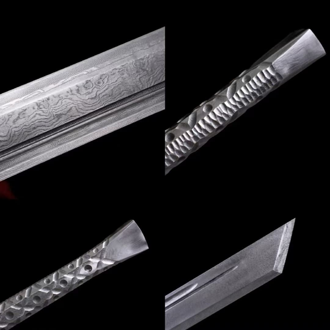 LOONGSWORD,Chinese sword,Broadsword Real,Full tang Damascus Steel Blades Handle,Cowhide Scabbard