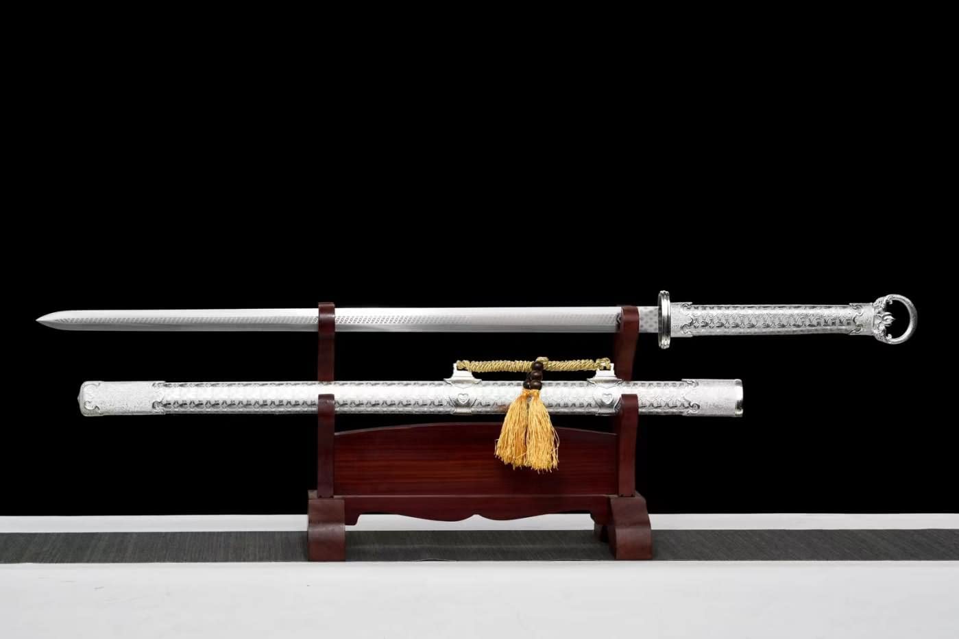 Tang Swords Real,High Carbon Steel,Silver Blade and Scabbard,chinese sword