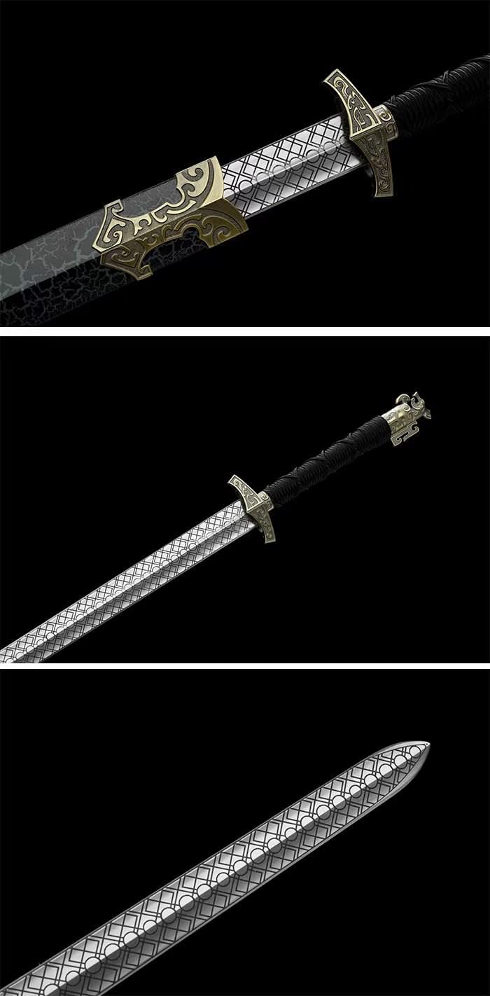 LOONGSWORD,Great Han jian Swords Carbon Steel Etched Blade,Alloy Fittings,Solid Wood Scabbard