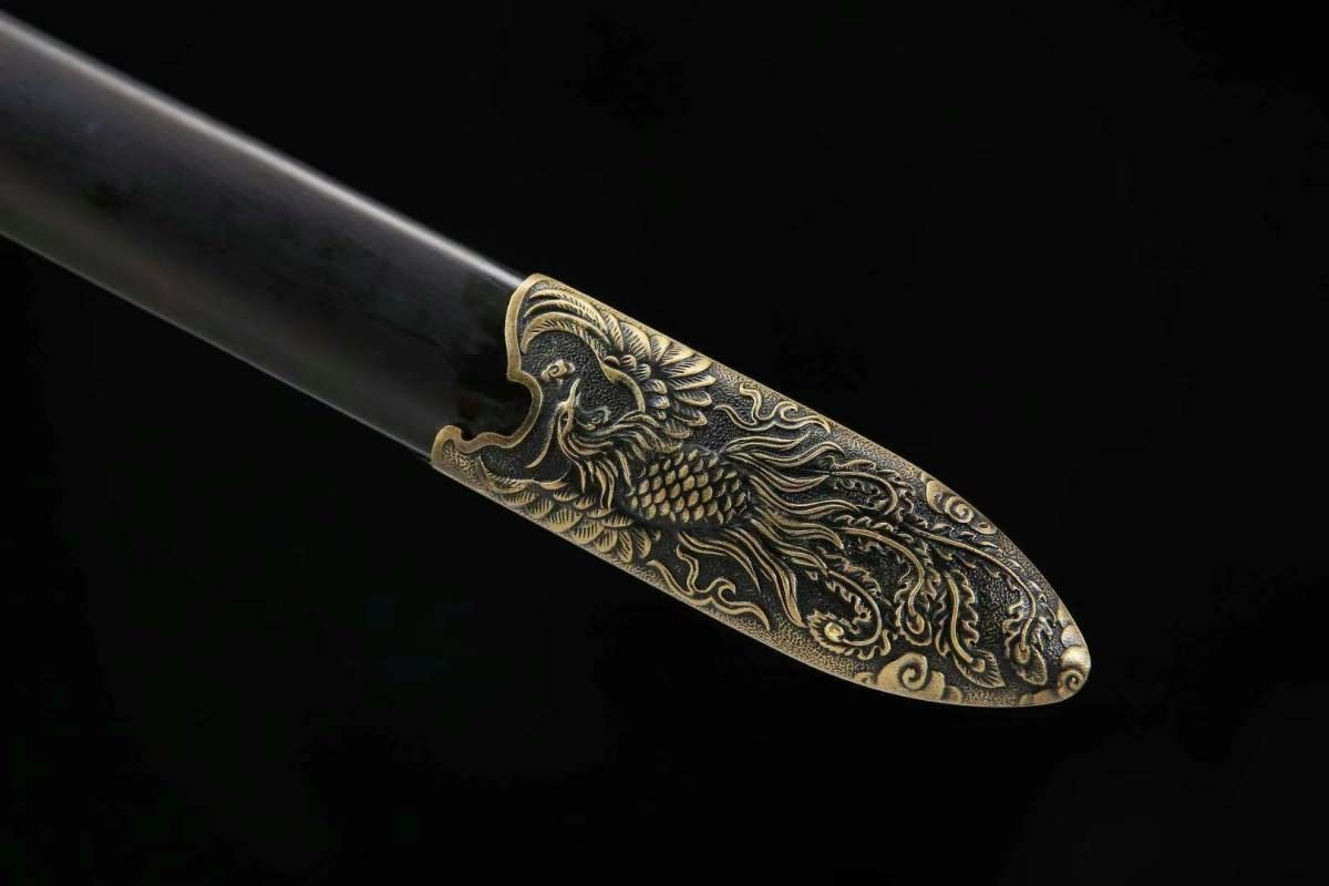 Phoenix Sword Real Damascus Clay Tempered Ebony Scabbard Brass Fittings,Chinese swords real