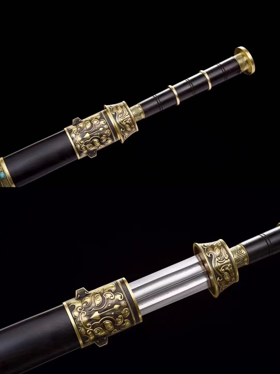Three Kingdoms Sword,Forged Damascus Blades,Brass Fittings,Handmade Art