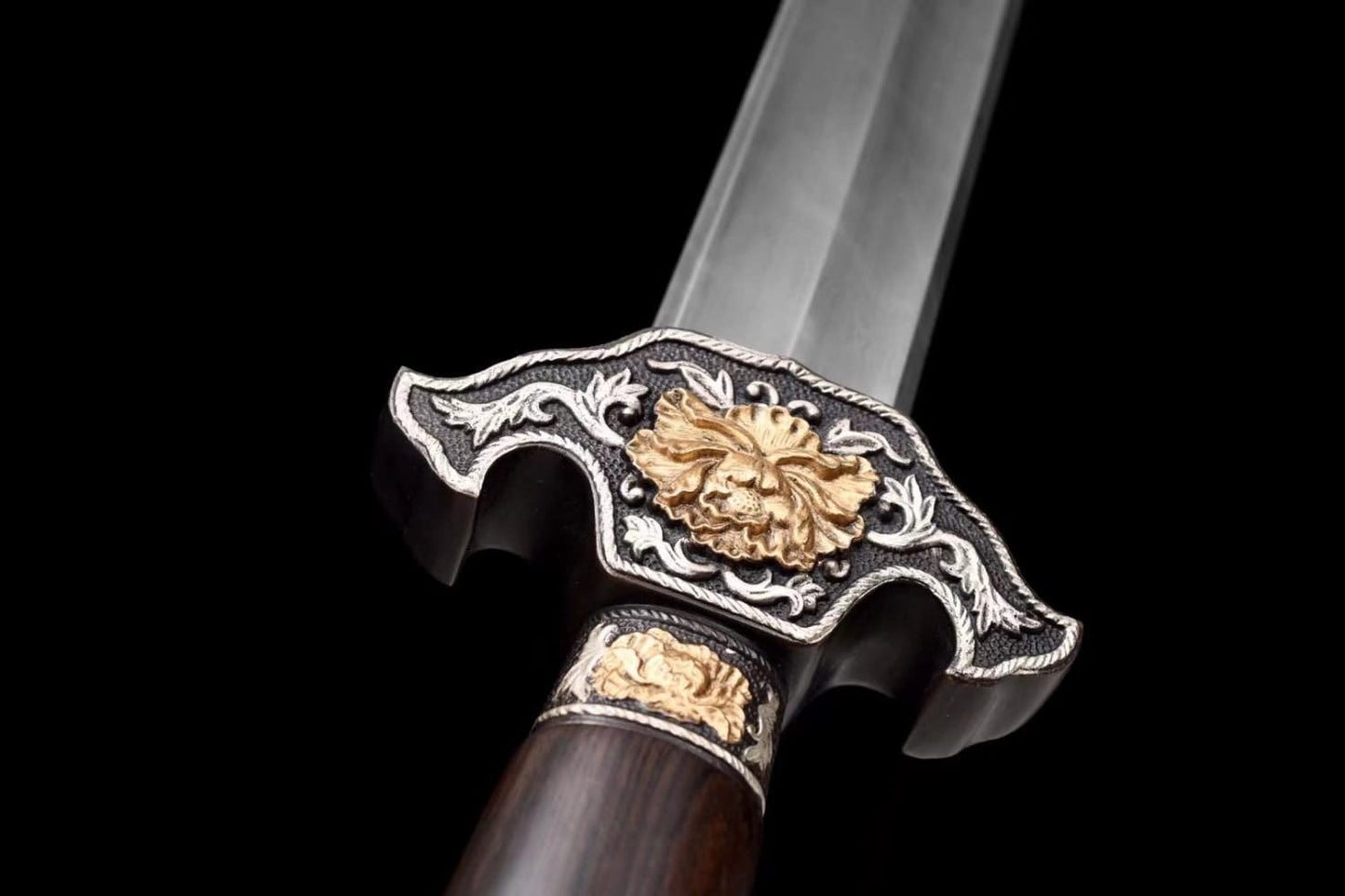 Peony Sword,Forged Damascus Steel Blades,Brass Fittings,Ebony Scabbard