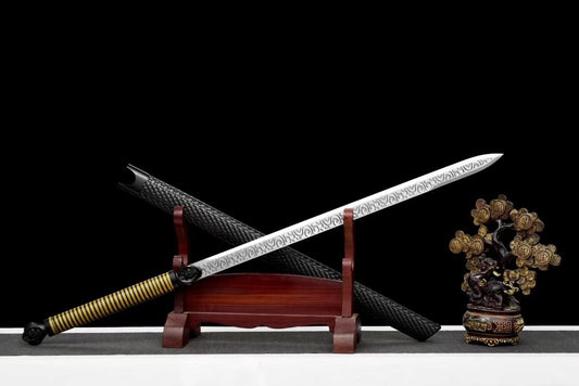 Tang jian sword,Forged High Carbon Steel Etch Blades,Leather Scabbard,chinese sword