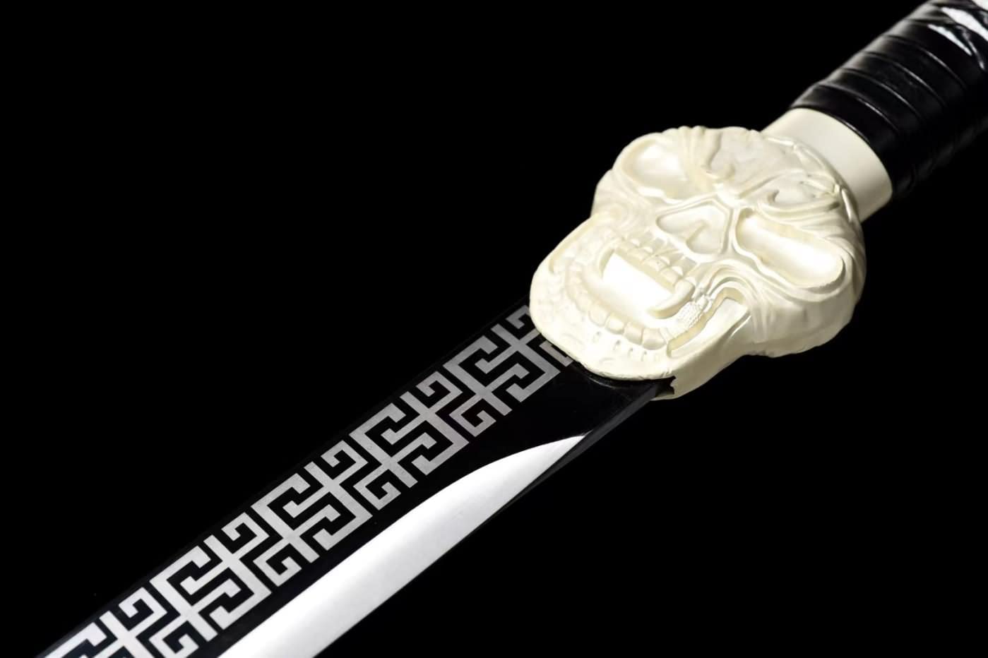 Tang Knife Real,High Carbon Steel Etched Blade,Alloy Fittings,Leather Scabbard,chinese sword