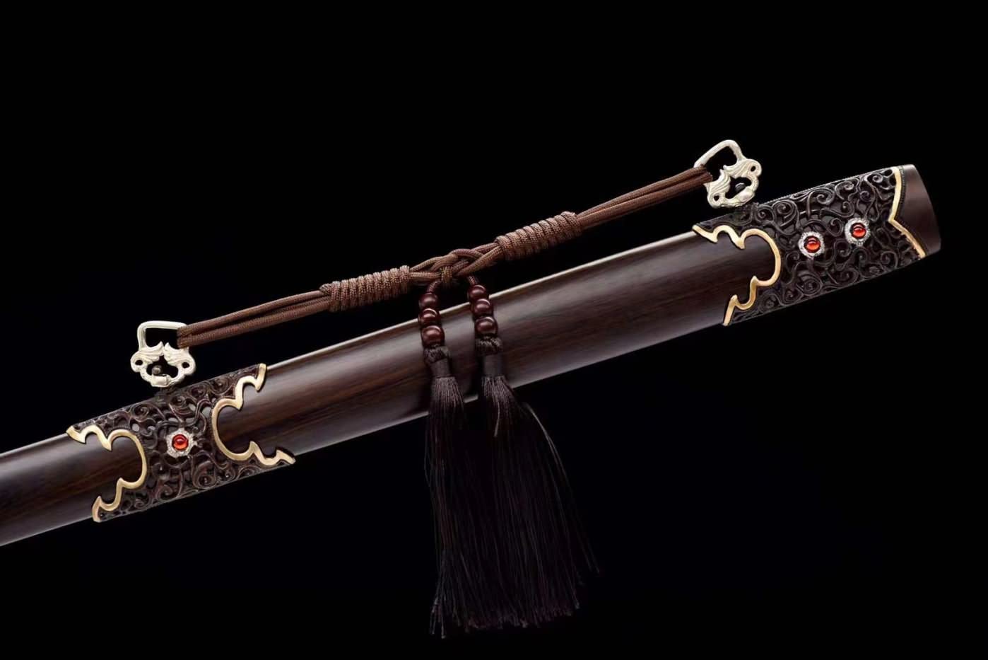 Vermilion Bird Swords,Damascus Steel Blades,Ebony Scabbard,Brass Fittings.chinese sword