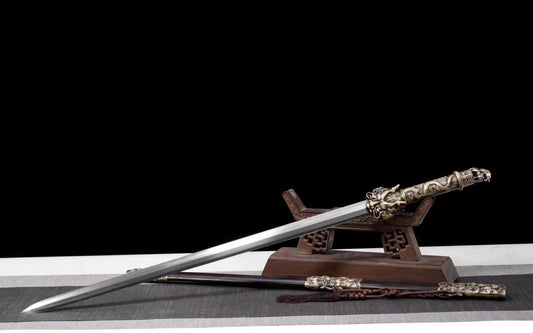 Loong Sword,Damascus octahedral Blades,Brass Fittings,Ebony Scabbard