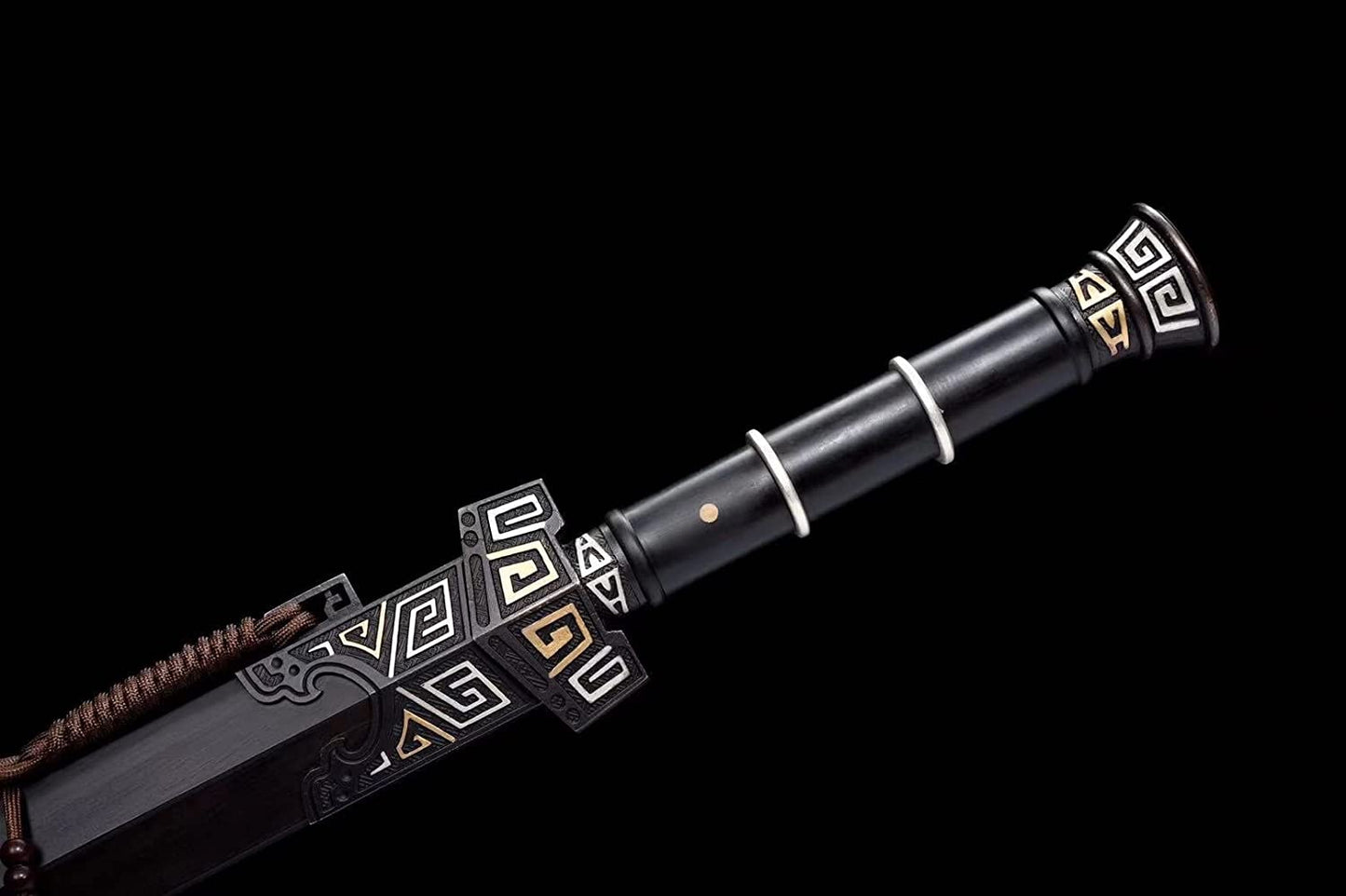Qinwang Sword Real,Damascus Steel Blade,Brass Scabbard,Ebony Scabbard