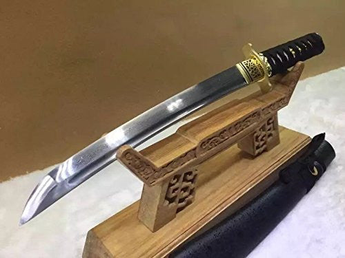 Wakizashi,Damascus steel,Wood Scabbard,Alloy tosogu - Chinese sword shop