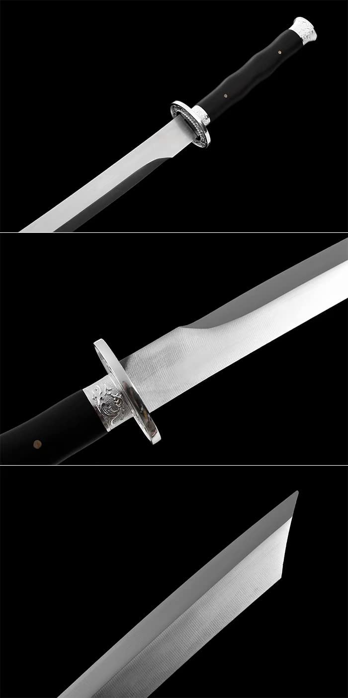 Dao Broadsword,Forged Damascus Steel Blades,Alloy Fittings,Black Wood Scabbard,chinese sword