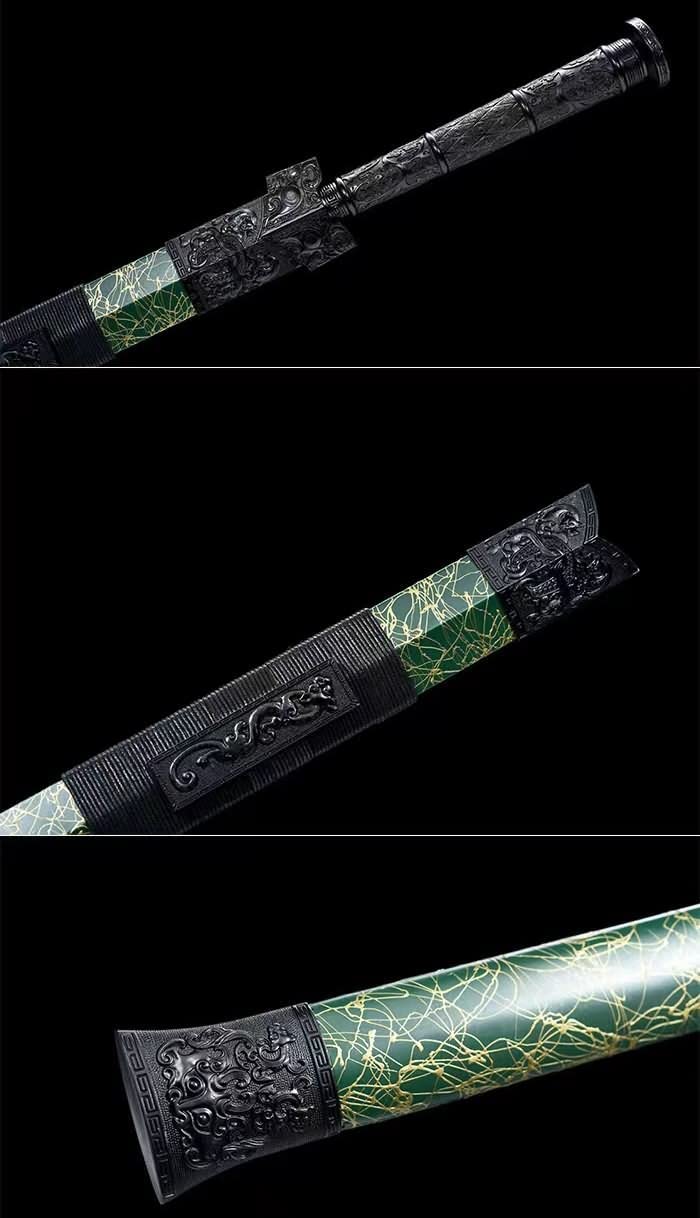 Han Sword Real High Carbon Steel Etch Blade Green scabbard