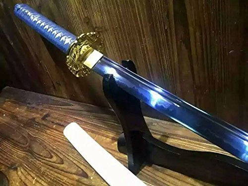 Samurai sword/katana/T10 high carbon steel blue blade/Solid wood Scabbard/Copper tusba/Length 39" - Chinese sword shop