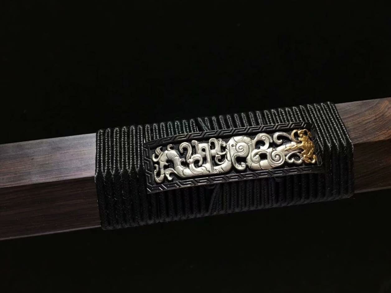 Chinese han Sword Real,Forged Damascus Steel Blades,Brass Fittings,Ebony Scabbard,Upgrades Swords