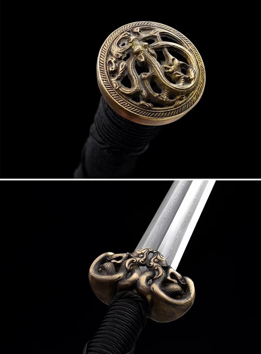 Han Sword Real Damascus Steel bade,Black Wood,Brass fittings