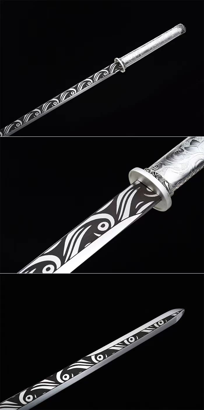 Silver Straight Sword Forged Spring Steel Blades,Alloy Fittings