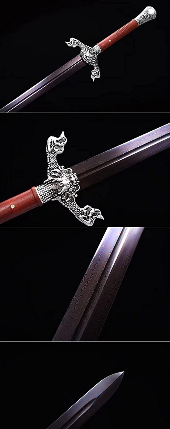 Flying Dragon jian,Forged Damascus red Blades,Redwood Scabbard