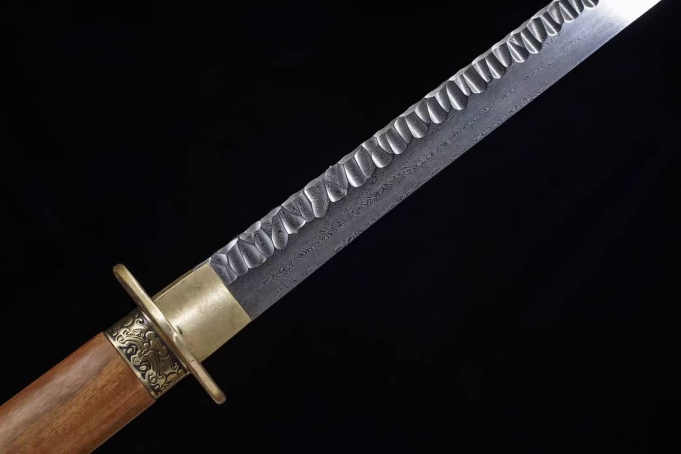 Tang dao,War Swords Real Damascus Blades,Brass Fittings,Rosewood Scabbard